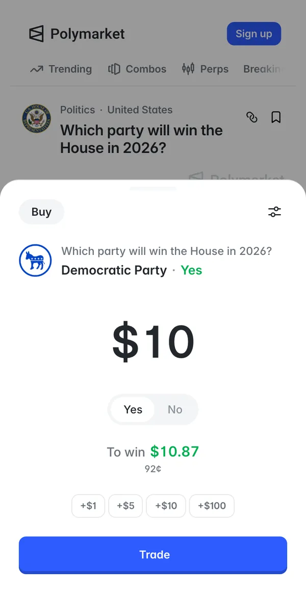 Check “To win” and tap Trade